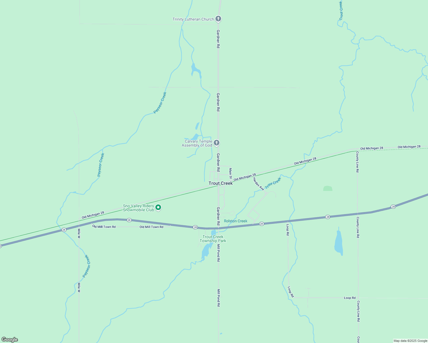map of restaurants, bars, coffee shops, grocery stores, and more near Cleveland Ave in Trout Creek