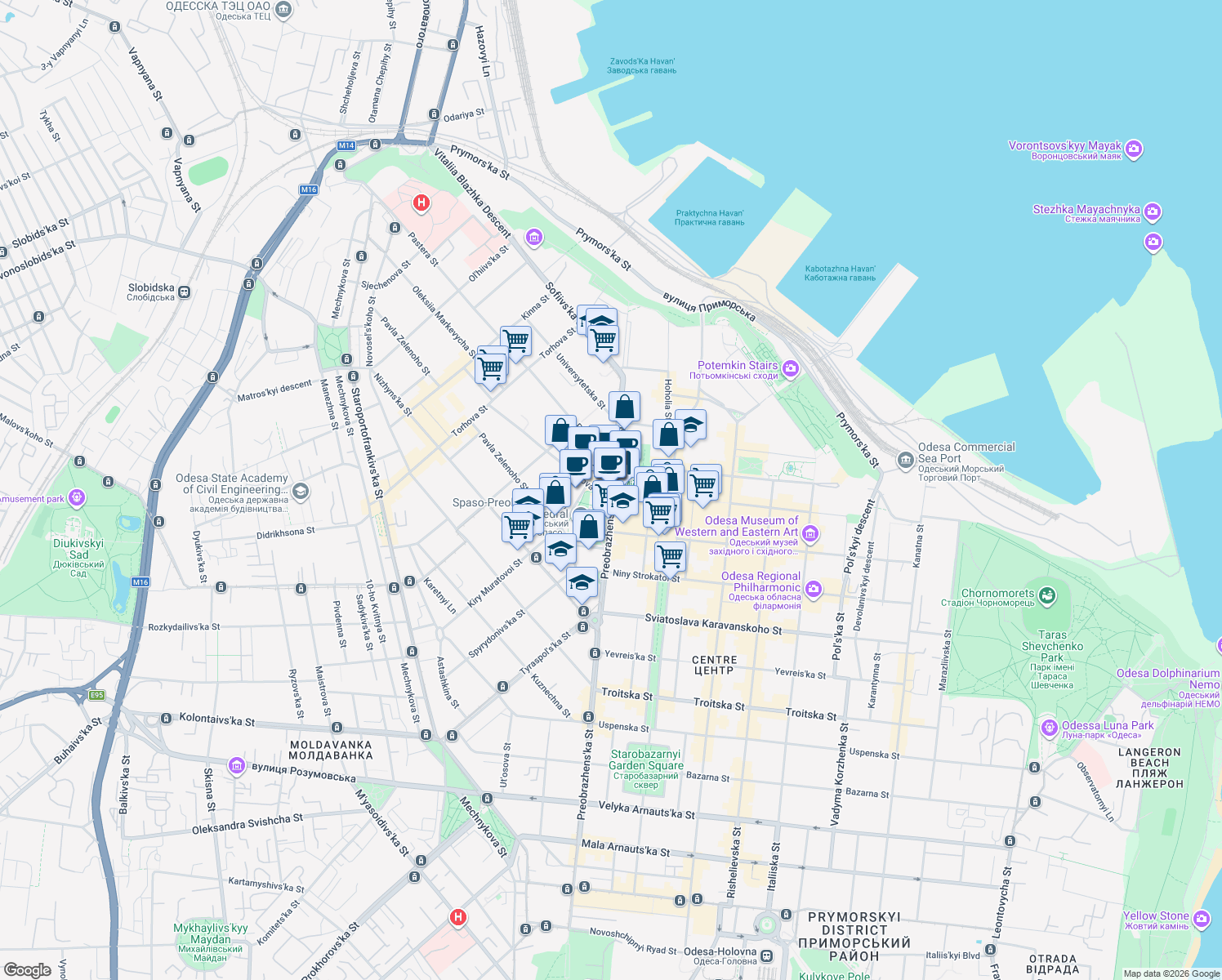 map of restaurants, bars, coffee shops, grocery stores, and more near in 