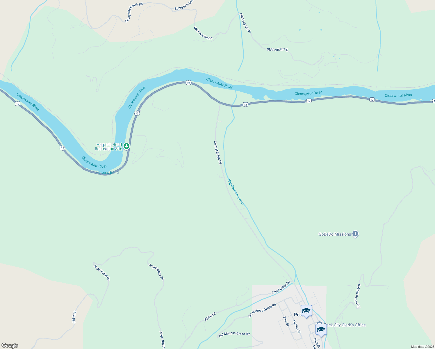 map of restaurants, bars, coffee shops, grocery stores, and more near 39701 Peanuts Lane in Peck