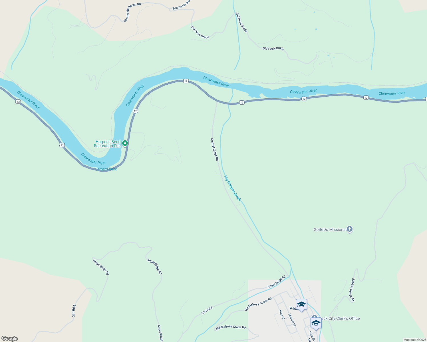 map of restaurants, bars, coffee shops, grocery stores, and more near 39701-39799 Peanuts Lane in Peck