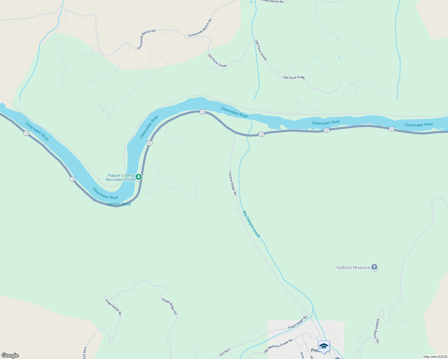 map of restaurants, bars, coffee shops, grocery stores, and more near 20574 Big Canyon Road in Peck