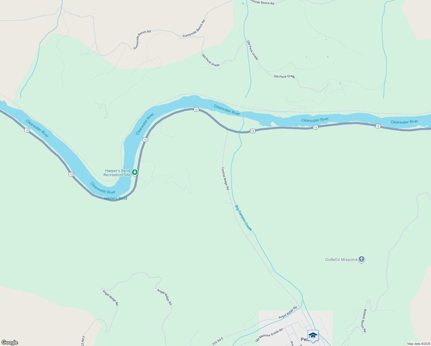 map of restaurants, bars, coffee shops, grocery stores, and more near 20574 Big Canyon Road in Peck