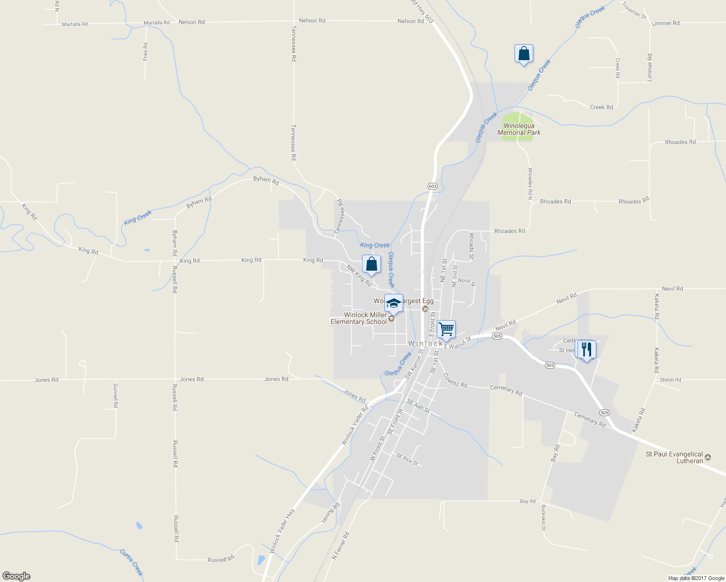 map of restaurants, bars, coffee shops, grocery stores, and more near 502 Shannon Lewis Lane in Winlock