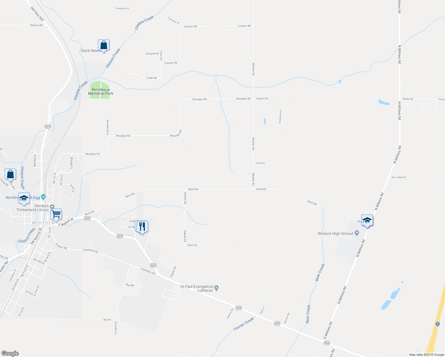 map of restaurants, bars, coffee shops, grocery stores, and more near 759 Nevil Road in Winlock