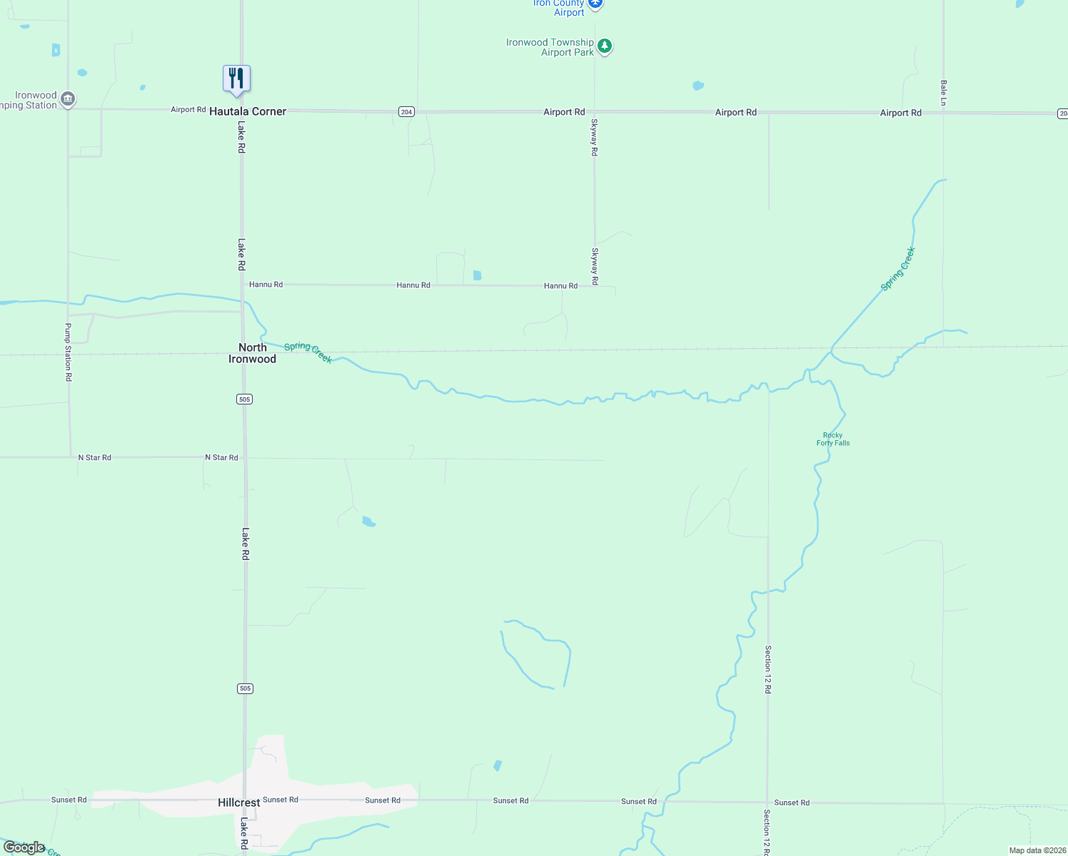 map of restaurants, bars, coffee shops, grocery stores, and more near in North Ironwood
