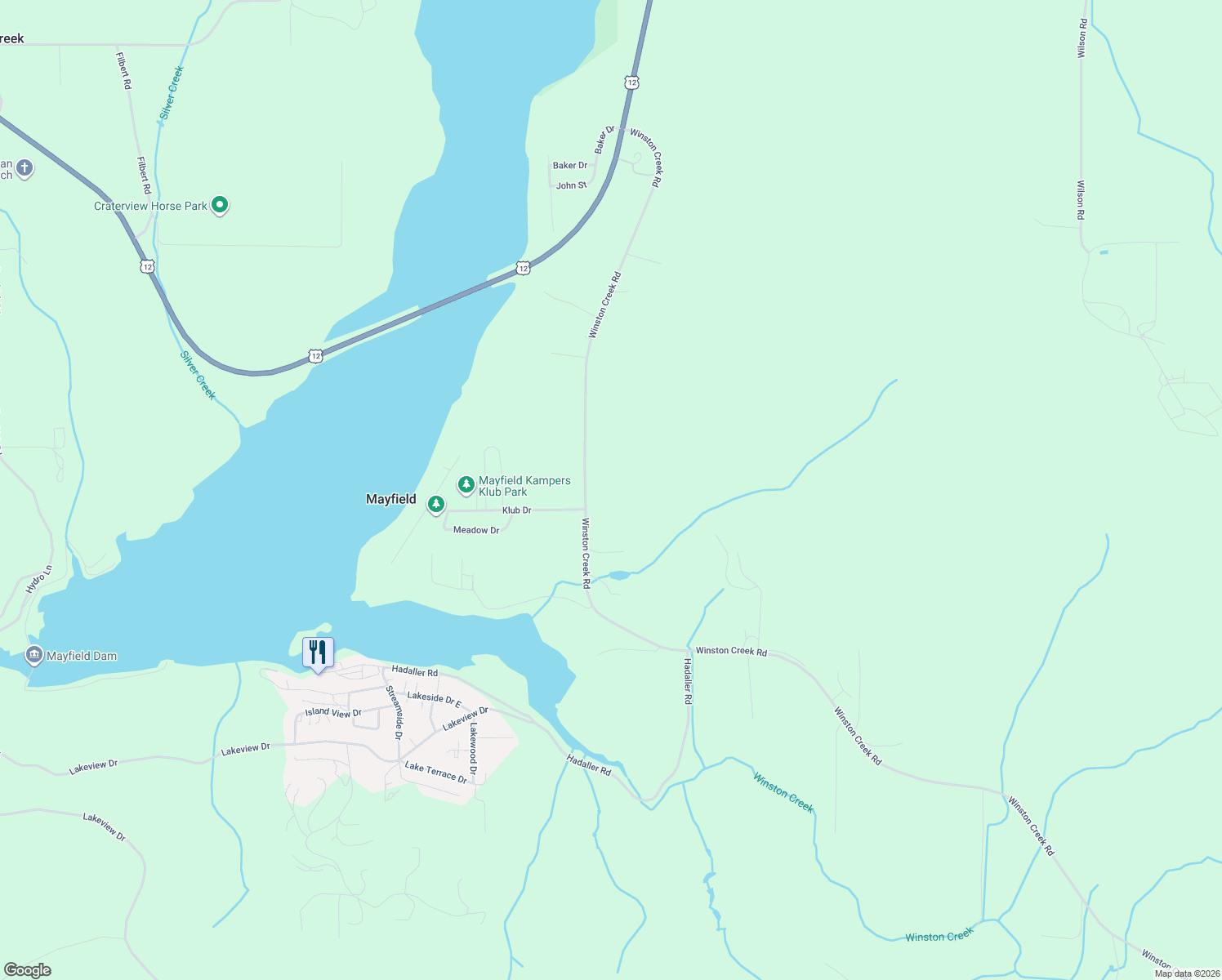 map of restaurants, bars, coffee shops, grocery stores, and more near 301 Winston Creek Road in Mossyrock