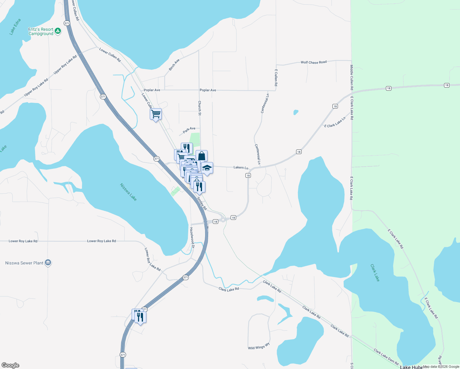 map of restaurants, bars, coffee shops, grocery stores, and more near 25392 Pine Haven Road in Nisswa
