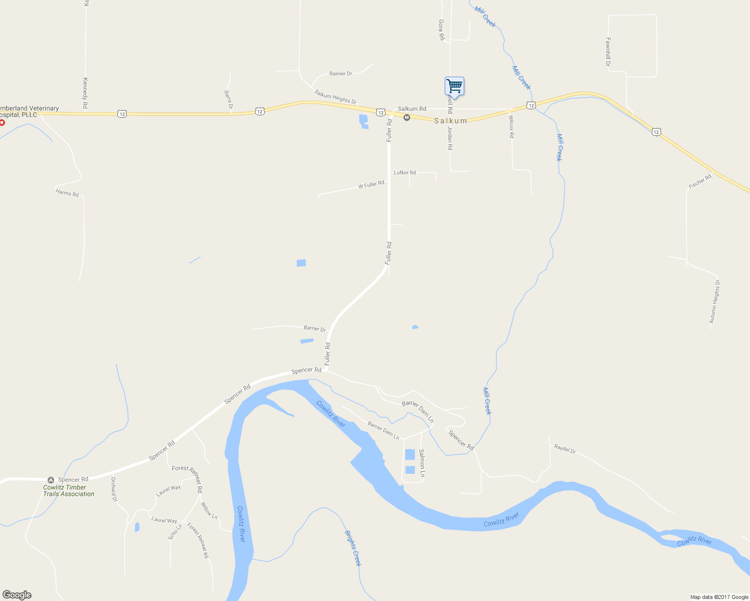 map of restaurants, bars, coffee shops, grocery stores, and more near 259 Fuller Road in Salkum