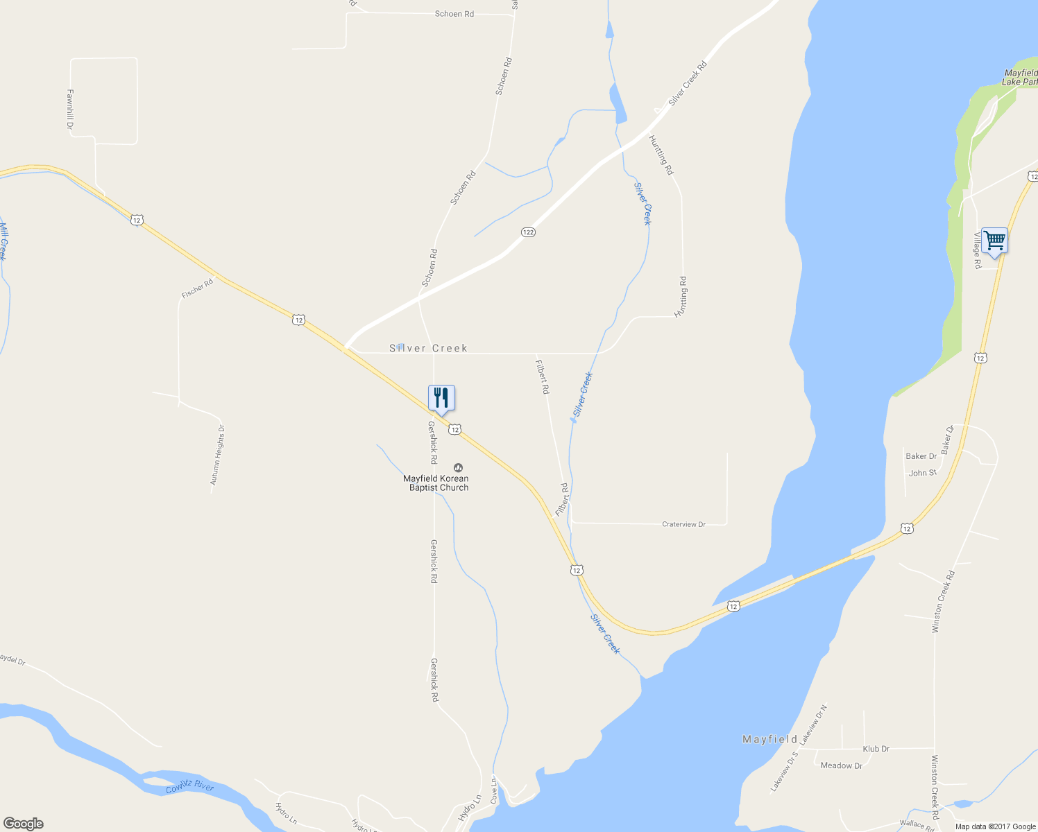 map of restaurants, bars, coffee shops, grocery stores, and more near 179 Filbert Road in Silver Creek