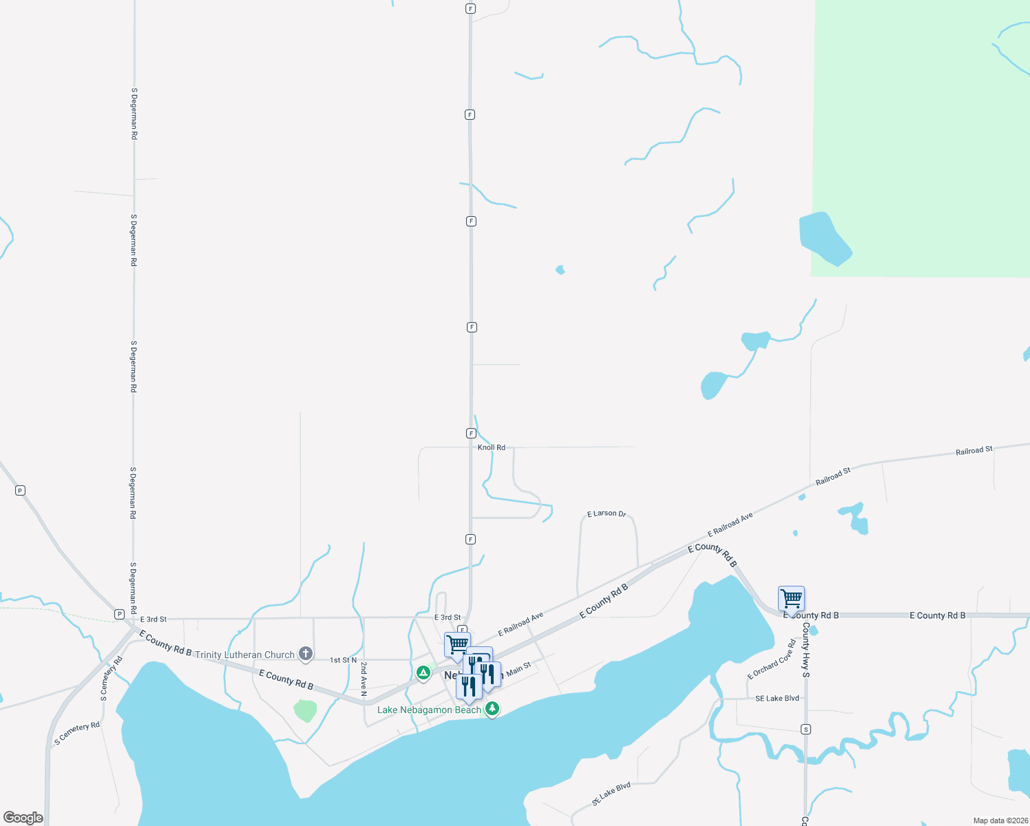 map of restaurants, bars, coffee shops, grocery stores, and more near 6560 County Road F in Lake Nebagamon