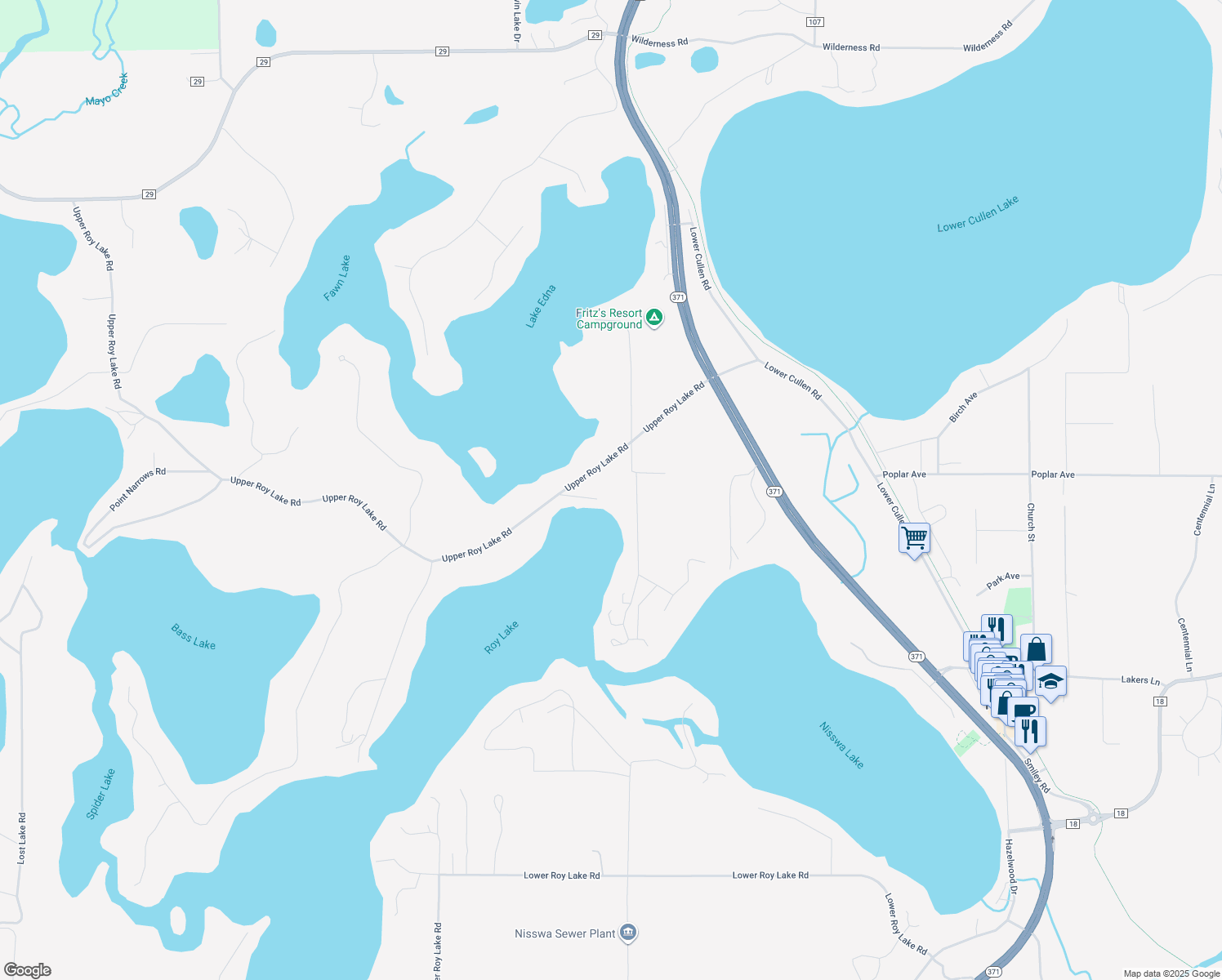map of restaurants, bars, coffee shops, grocery stores, and more near 25997 Hyland Avenue in Nisswa