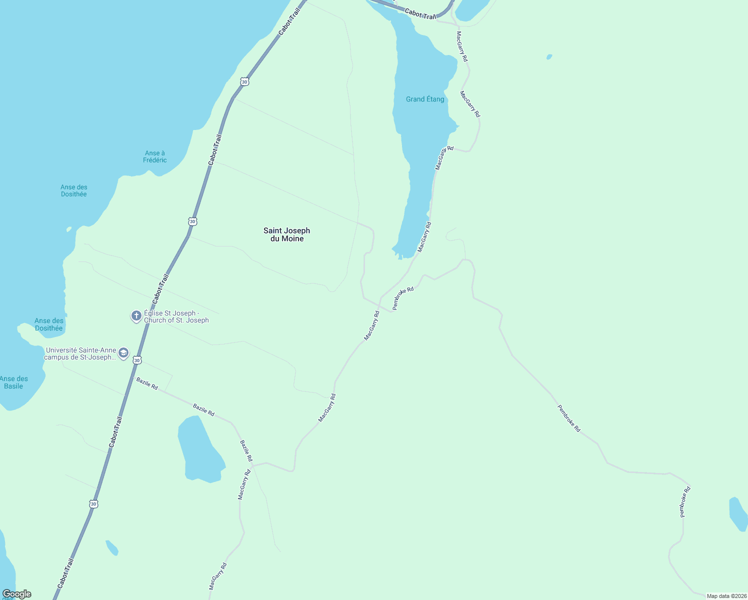 map of restaurants, bars, coffee shops, grocery stores, and more near 0 Pembroke Road in Saint Joseph du Moine