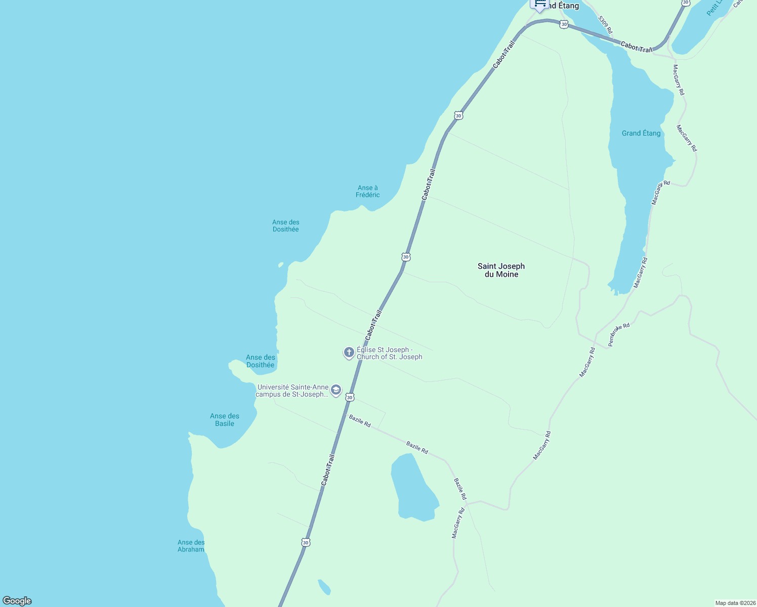 map of restaurants, bars, coffee shops, grocery stores, and more near 12669 Cabot Trail in Saint Joseph du Moine
