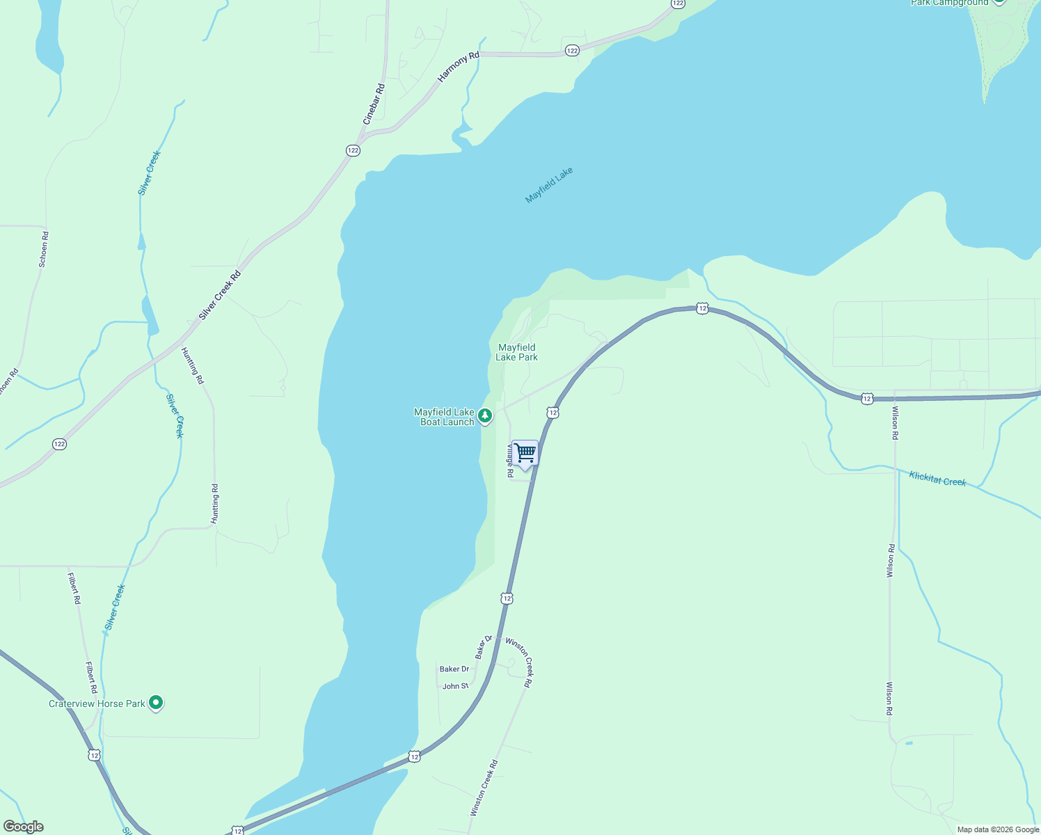 map of restaurants, bars, coffee shops, grocery stores, and more near 173 Beach Road in Mossyrock