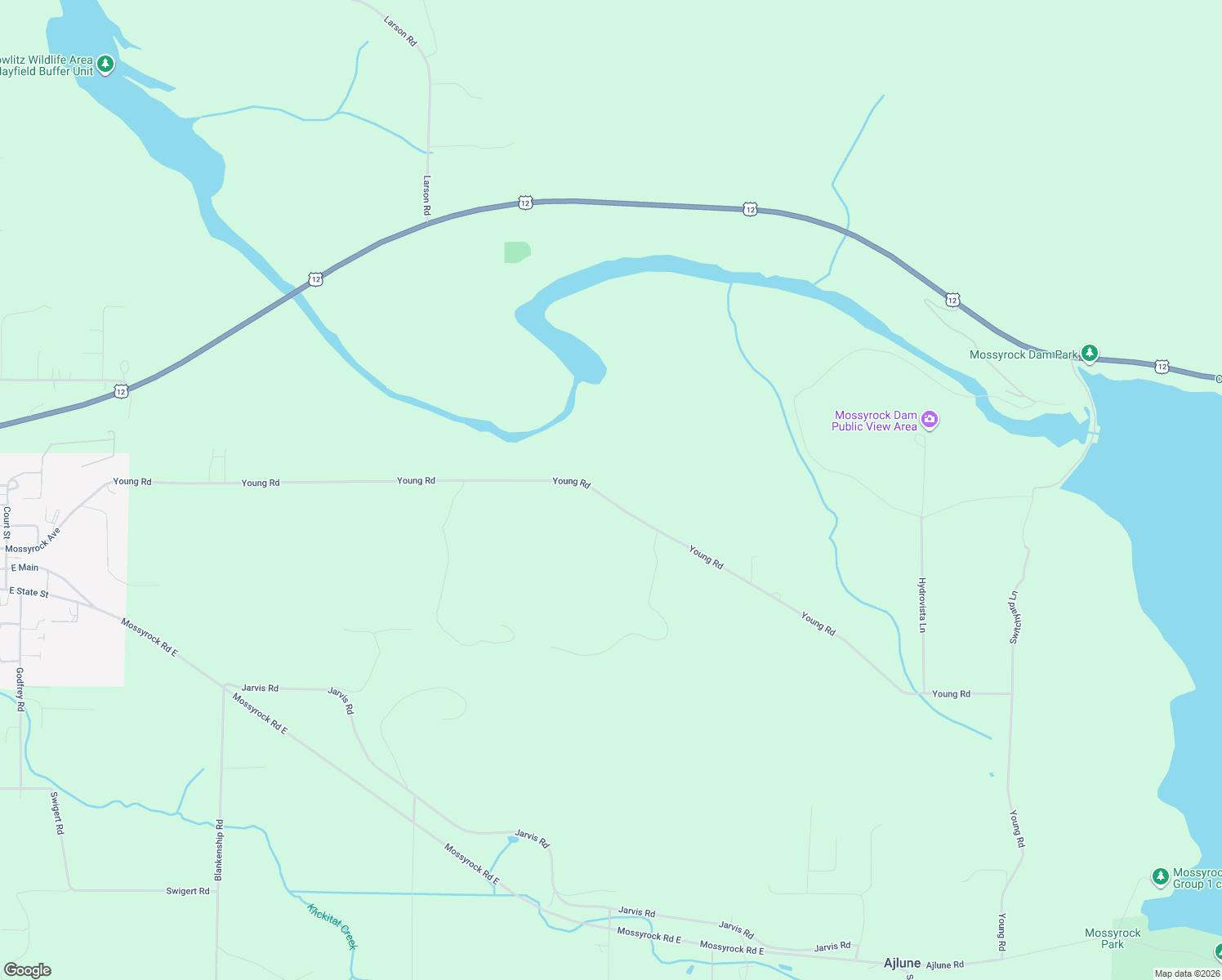 map of restaurants, bars, coffee shops, grocery stores, and more near 416 Young Road in Mossyrock