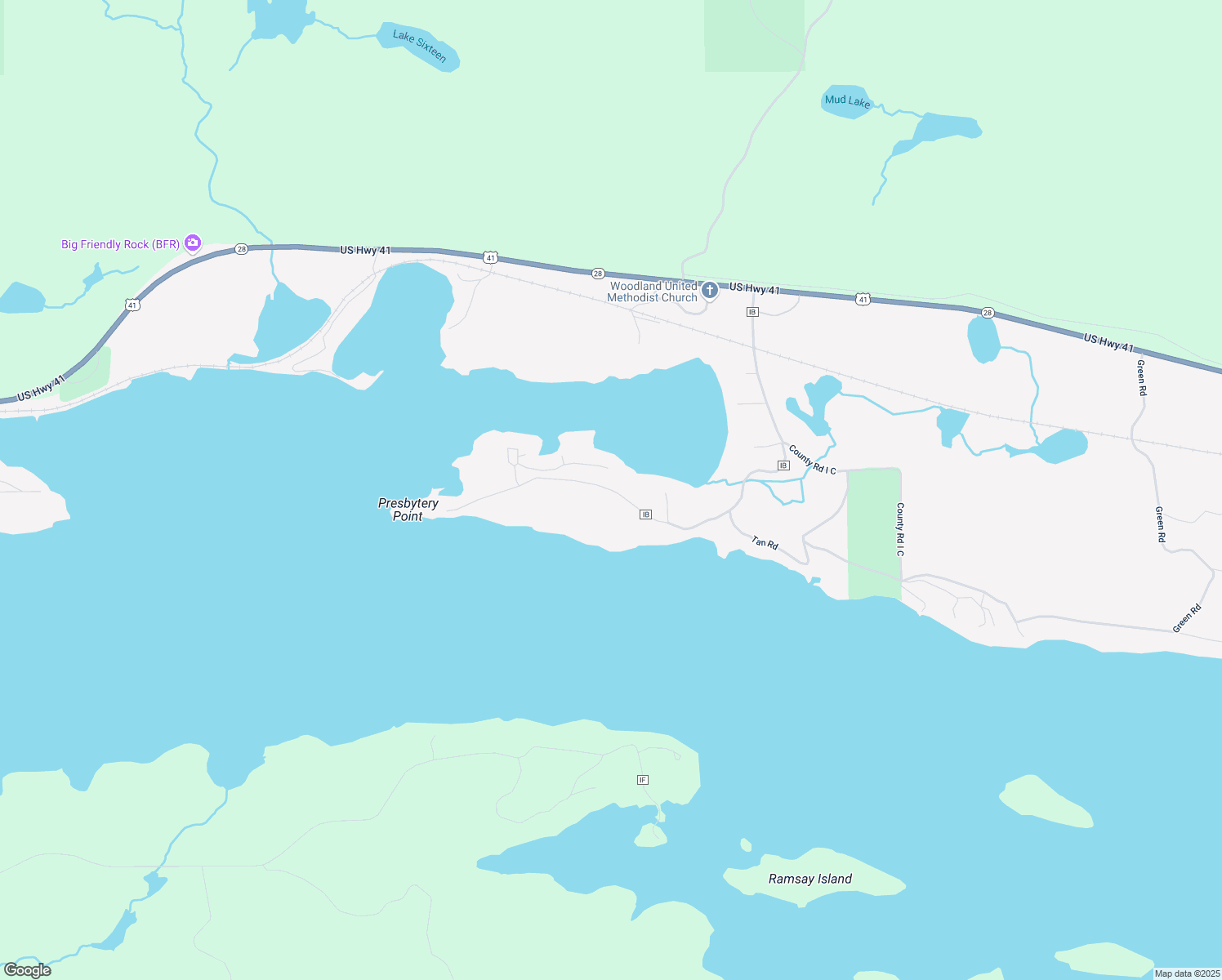 map of restaurants, bars, coffee shops, grocery stores, and more near Brown Beach Road in Michigamme