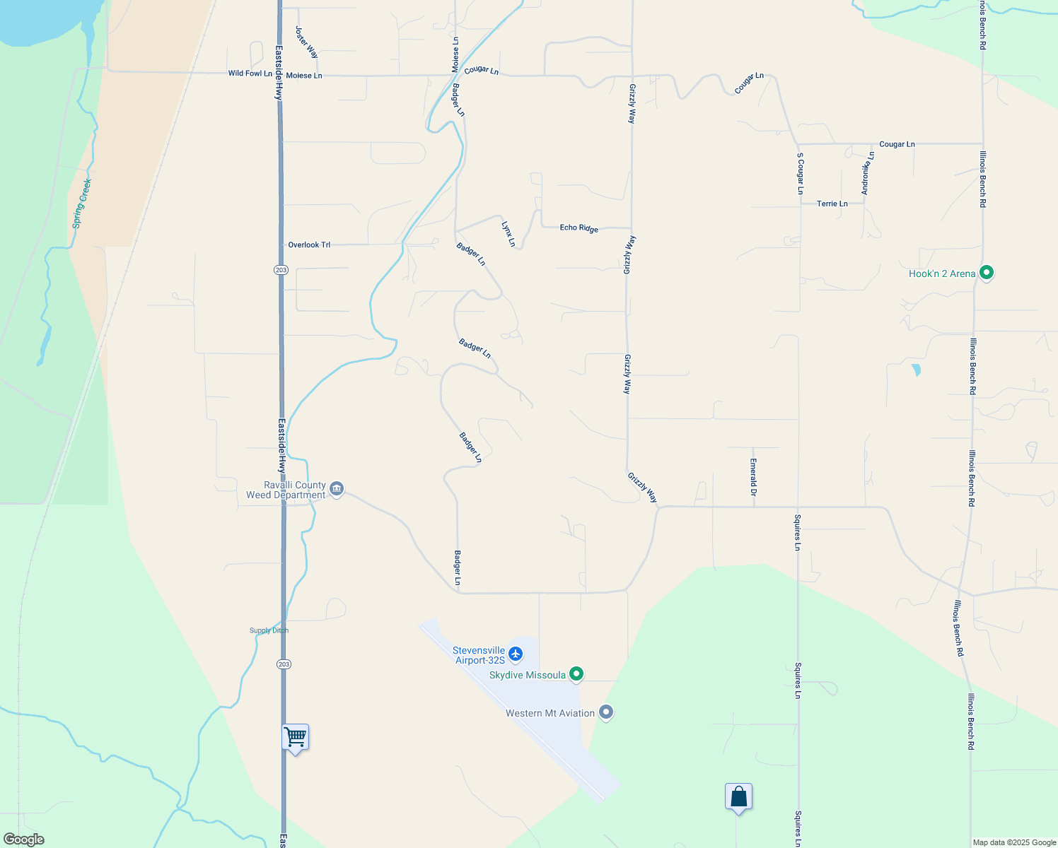 map of restaurants, bars, coffee shops, grocery stores, and more near 452 Red Fox Lane in Stevensville