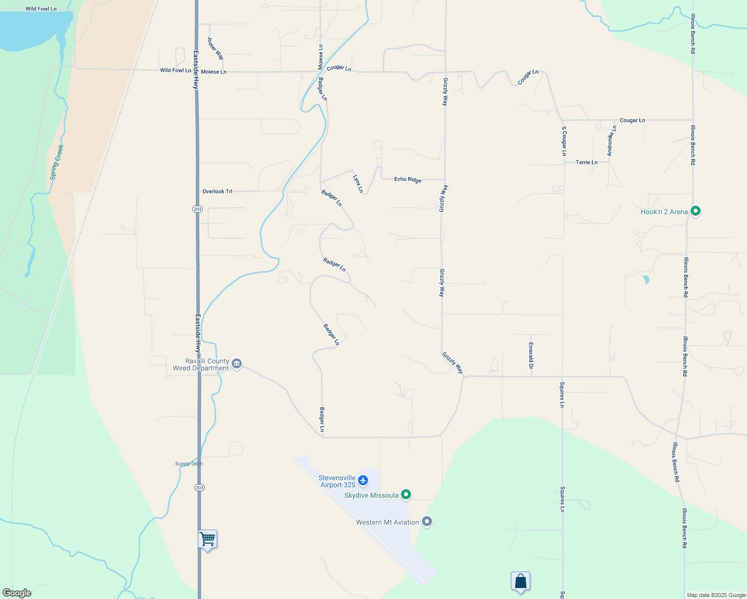 map of restaurants, bars, coffee shops, grocery stores, and more near 452 Red Fox Lane in Stevensville