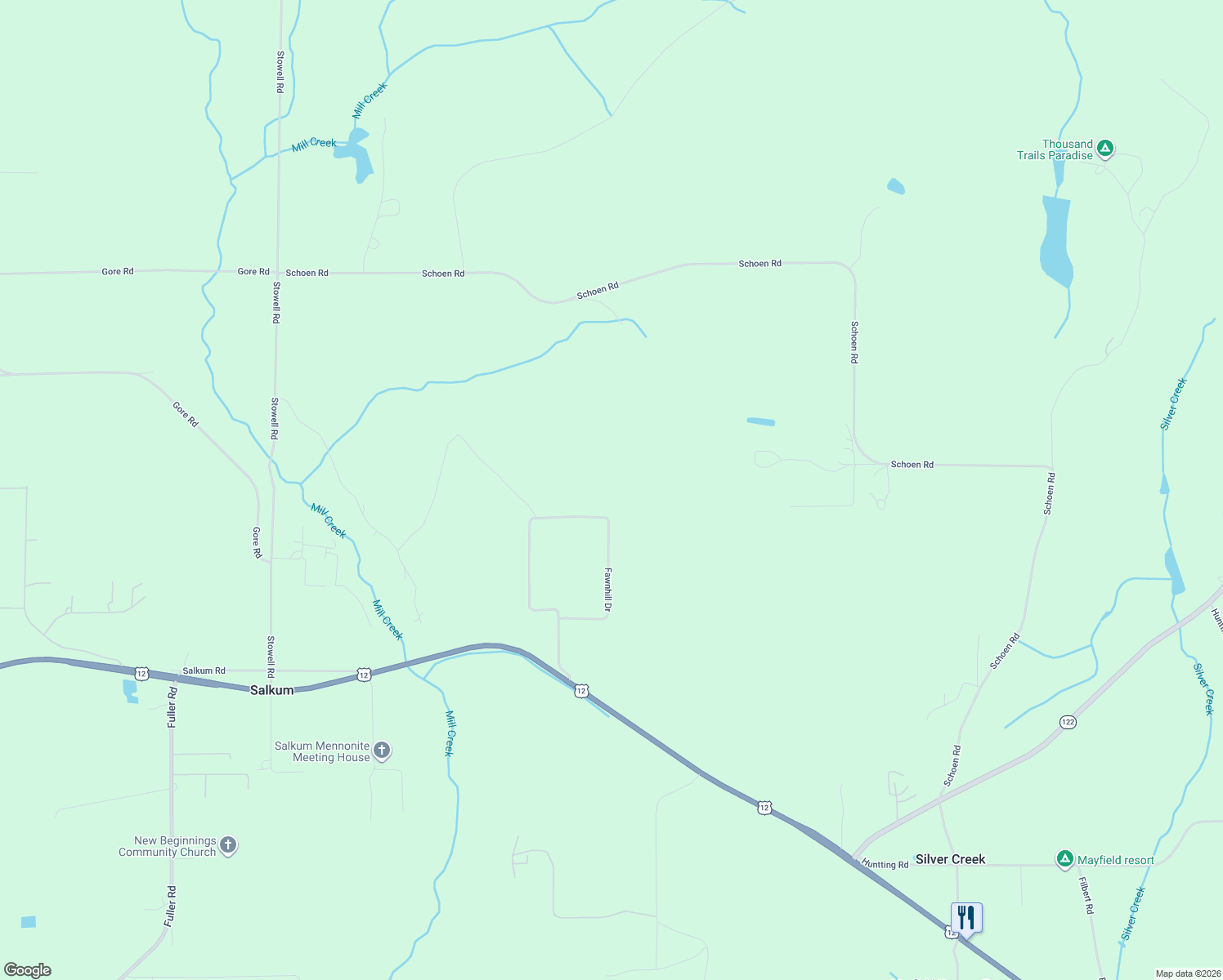 map of restaurants, bars, coffee shops, grocery stores, and more near 148-284 Fawnhill Drive in Silver Creek