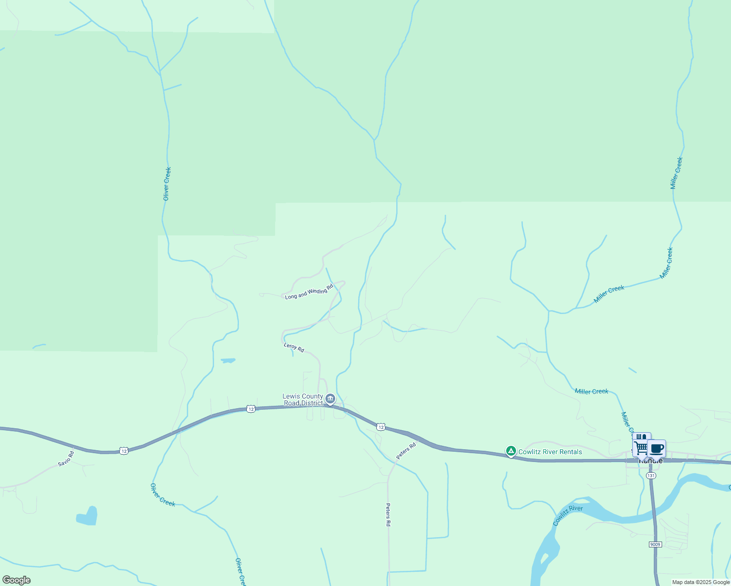 map of restaurants, bars, coffee shops, grocery stores, and more near Rhubarb Lane in Randle