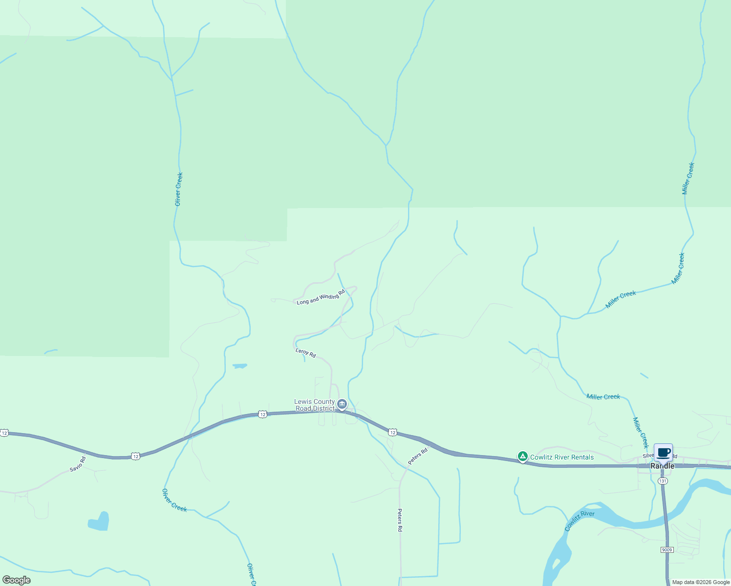 map of restaurants, bars, coffee shops, grocery stores, and more near Rhubarb Lane in Randle