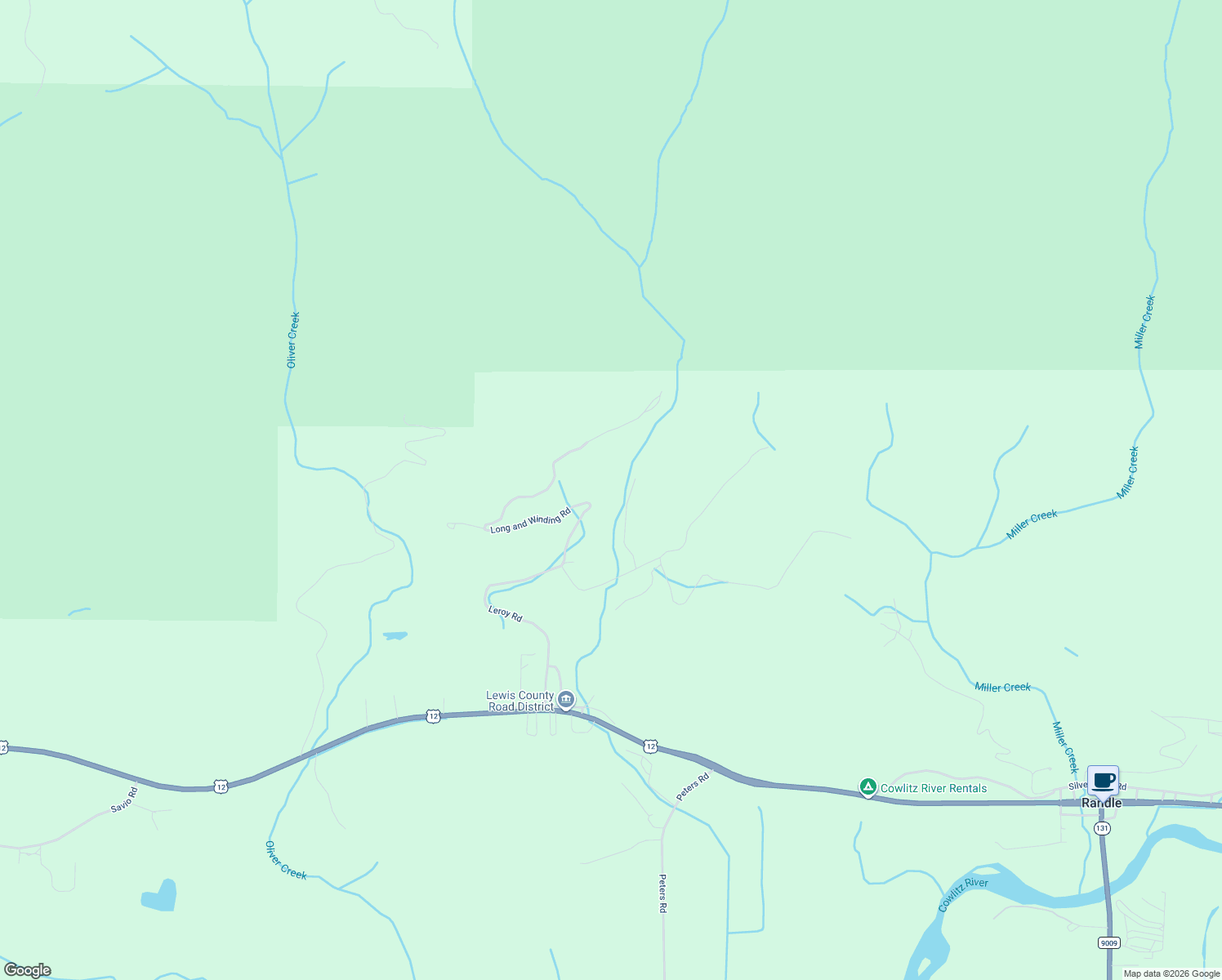 map of restaurants, bars, coffee shops, grocery stores, and more near Rhubarb Lane in Randle
