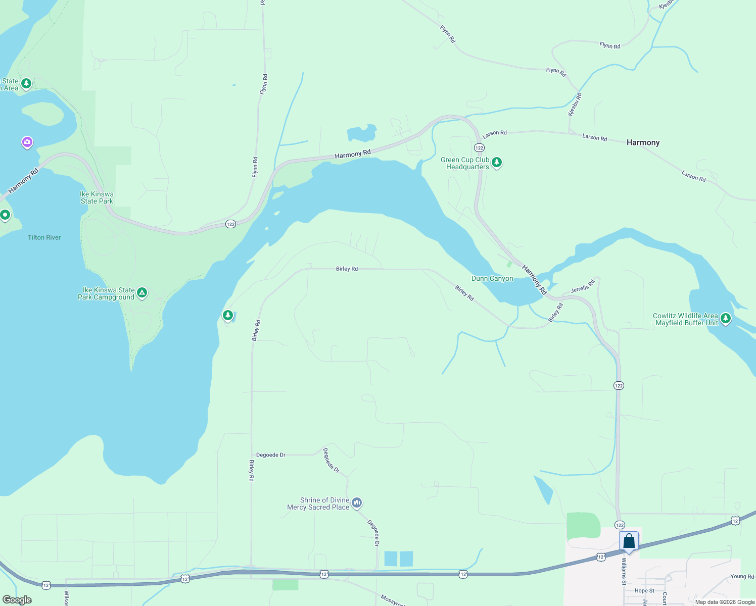 map of restaurants, bars, coffee shops, grocery stores, and more near 262 Skyview Drive in Mossyrock