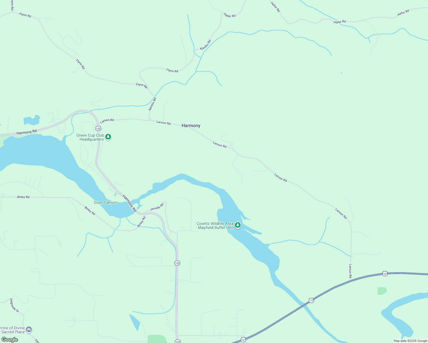 map of restaurants, bars, coffee shops, grocery stores, and more near 369 Larson Road in Silver Creek