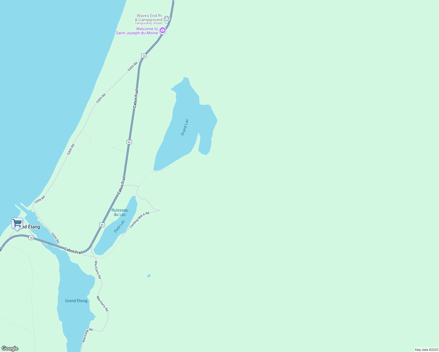 map of restaurants, bars, coffee shops, grocery stores, and more near Du Lac Road in Inverness County