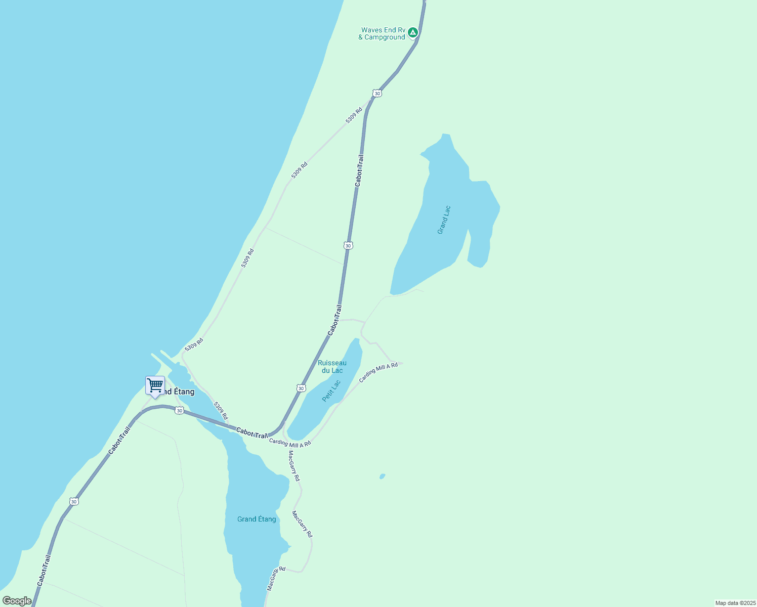 map of restaurants, bars, coffee shops, grocery stores, and more near Du Lac Road in Inverness County
