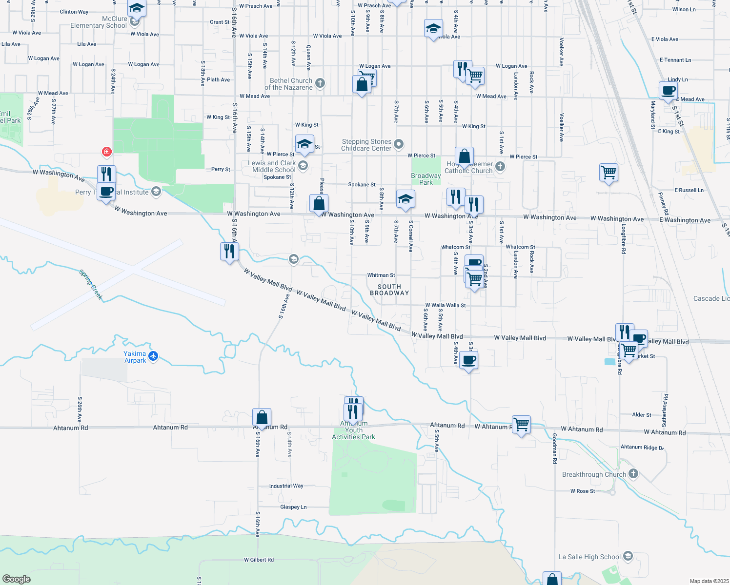 map of restaurants, bars, coffee shops, grocery stores, and more near 2110 S 9th Ave in Union Gap
