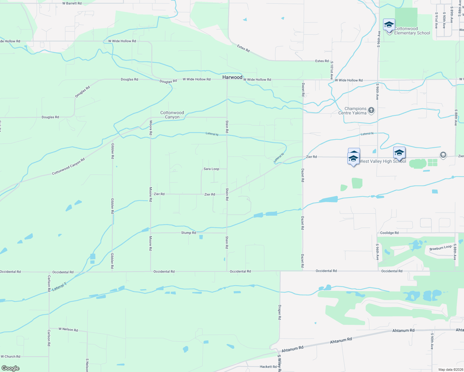 map of restaurants, bars, coffee shops, grocery stores, and more near 11105 Zier Rd in Yakima