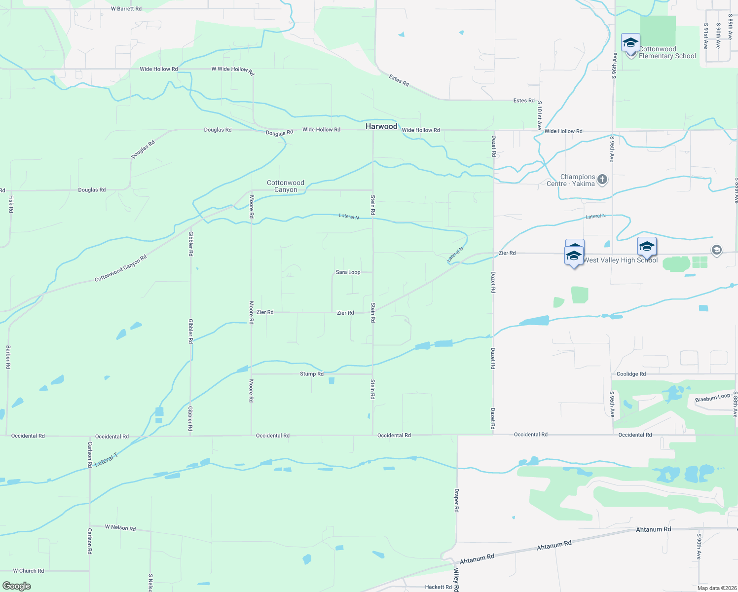map of restaurants, bars, coffee shops, grocery stores, and more near 1602 Stein Road in Yakima