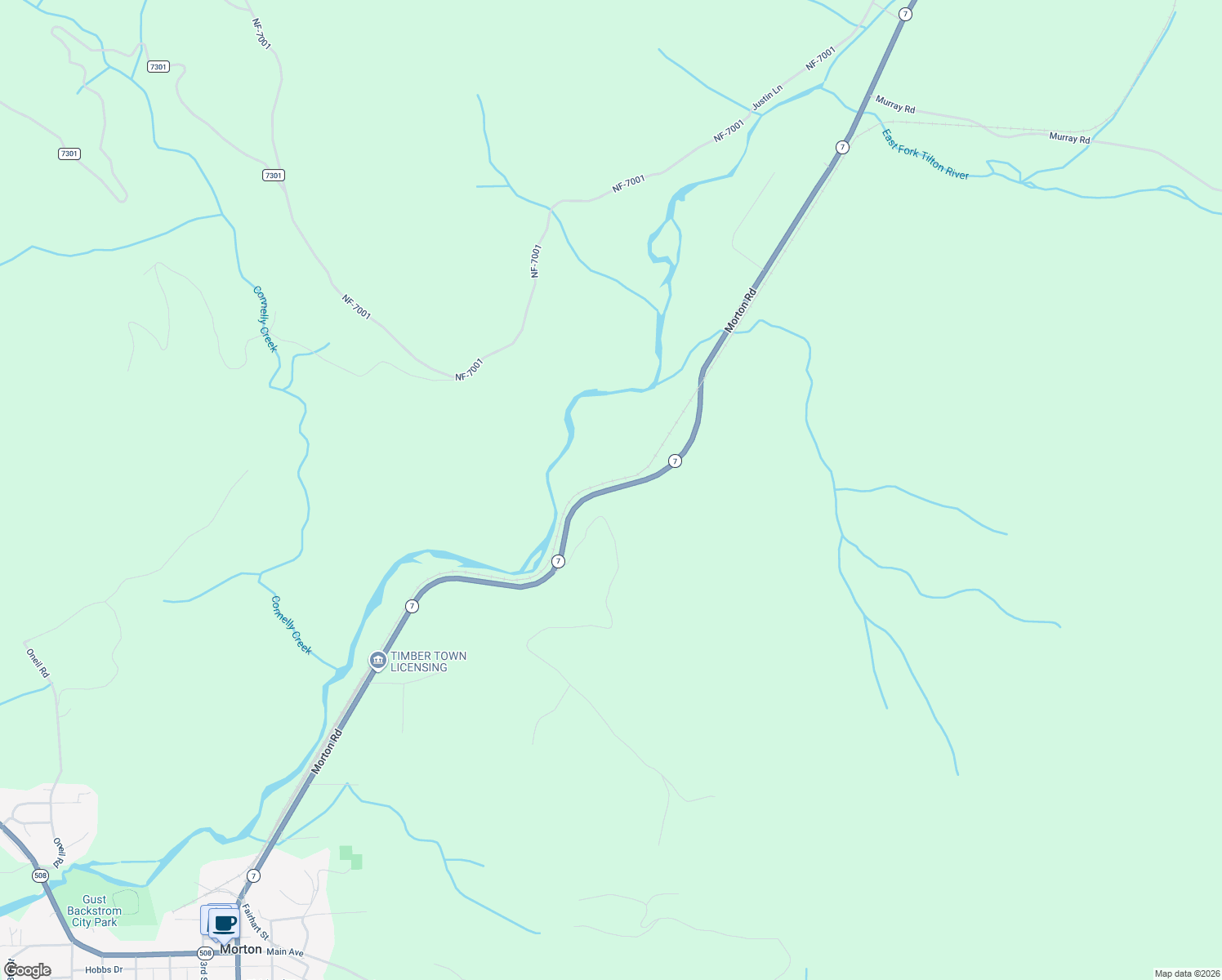 map of restaurants, bars, coffee shops, grocery stores, and more near 256 Washington 7 in Morton