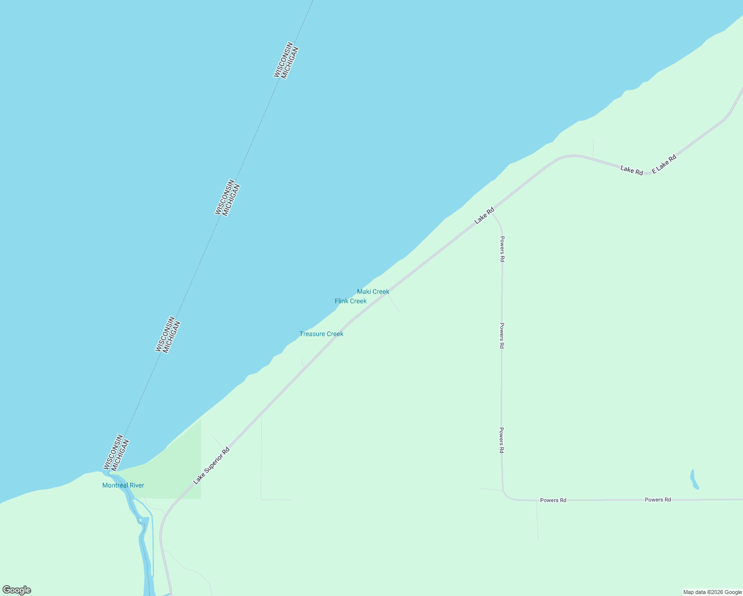 map of restaurants, bars, coffee shops, grocery stores, and more near Lake Superior Road in Ironwood