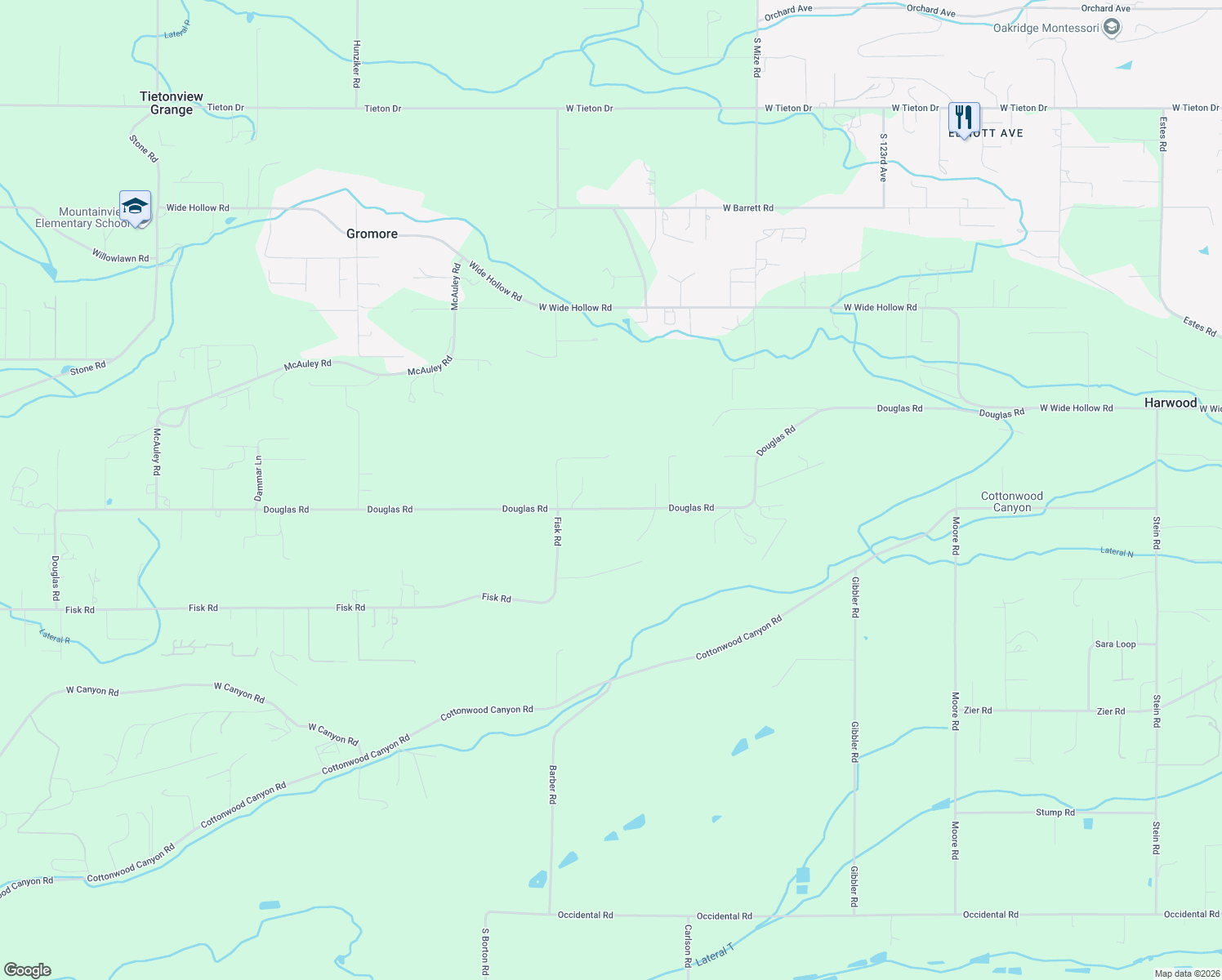 map of restaurants, bars, coffee shops, grocery stores, and more near 13503 Douglas Road in Yakima