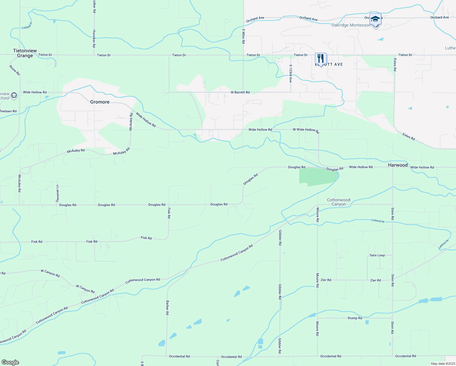 map of restaurants, bars, coffee shops, grocery stores, and more near 12811 Douglas Road in Yakima