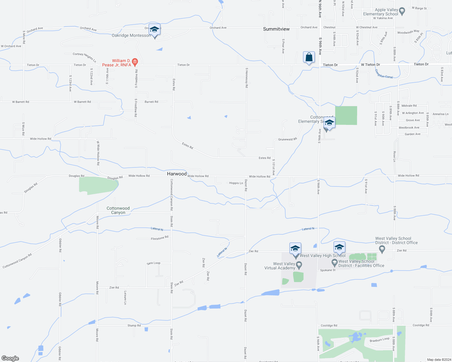 map of restaurants, bars, coffee shops, grocery stores, and more near 10601 Hoppis Lane in Yakima