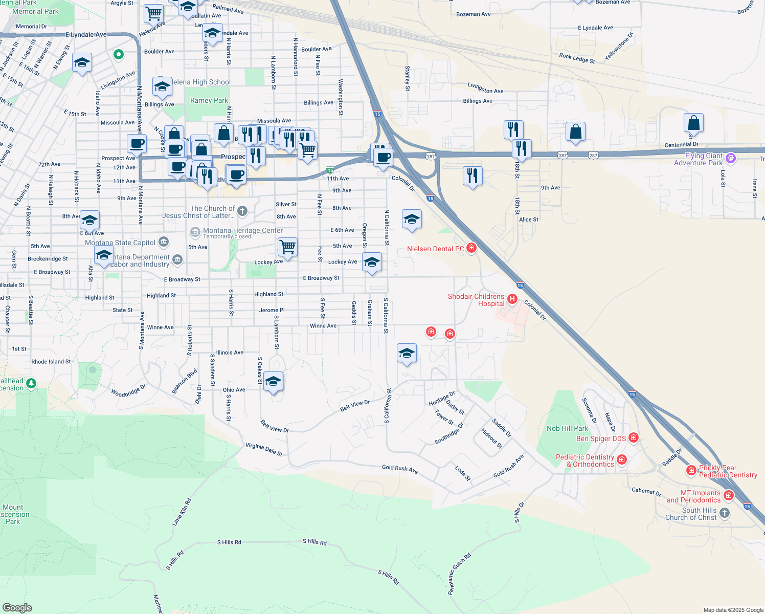 map of restaurants, bars, coffee shops, grocery stores, and more near 220 S California St in Helena