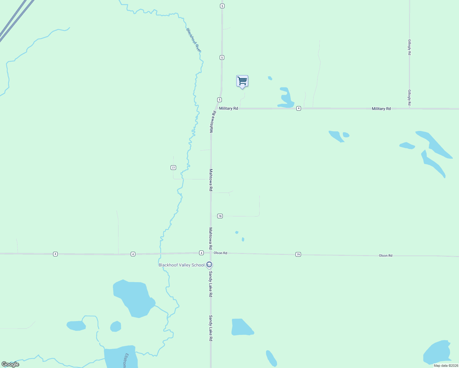 map of restaurants, bars, coffee shops, grocery stores, and more near 2602 County Road 5 in Carlton