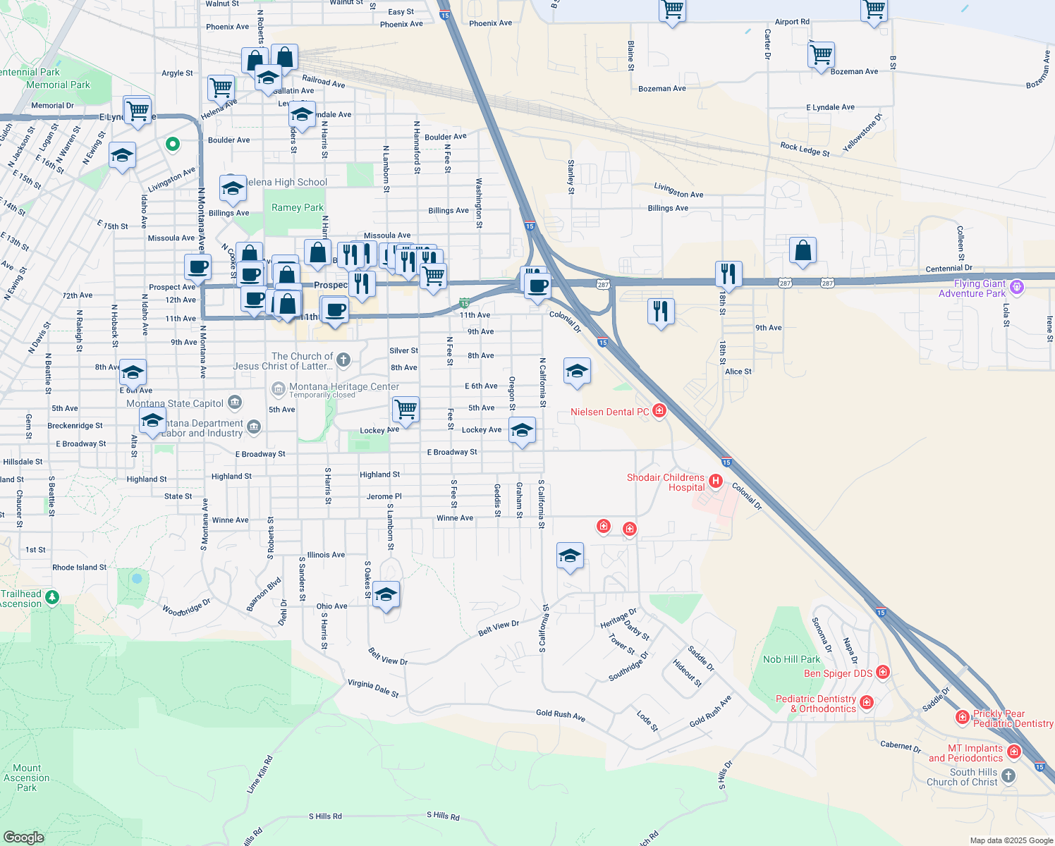 map of restaurants, bars, coffee shops, grocery stores, and more near 2214 Lockey Avenue in Helena