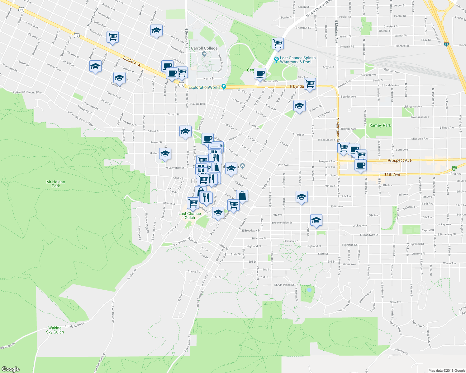 map of restaurants, bars, coffee shops, grocery stores, and more near 212 7th Avenue in Helena