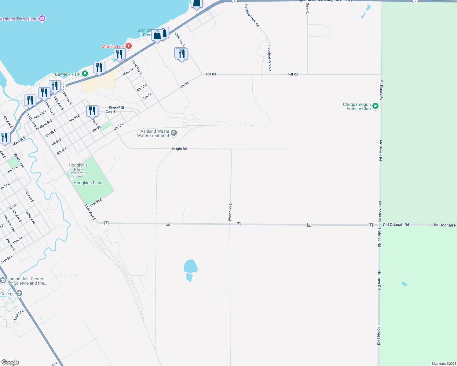 map of restaurants, bars, coffee shops, grocery stores, and more near 1603 Woodbury Lane in Ashland