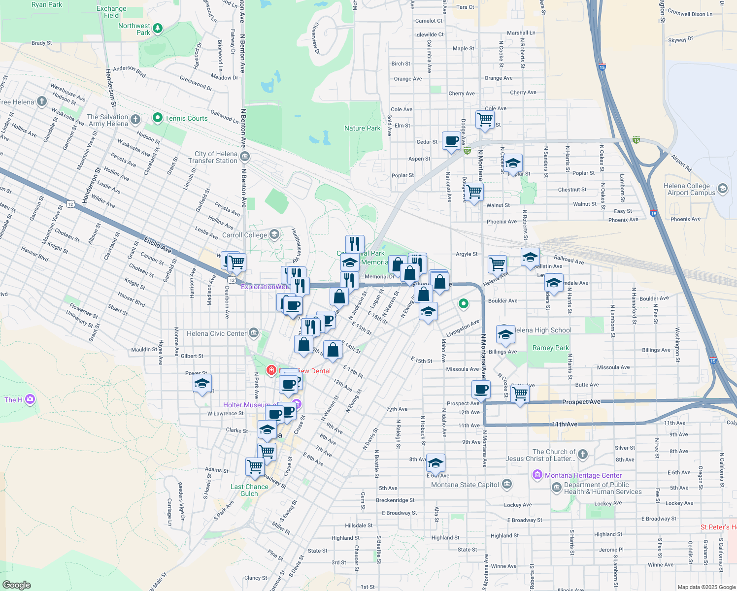 map of restaurants, bars, coffee shops, grocery stores, and more near 1025 North Jackson Street in Helena