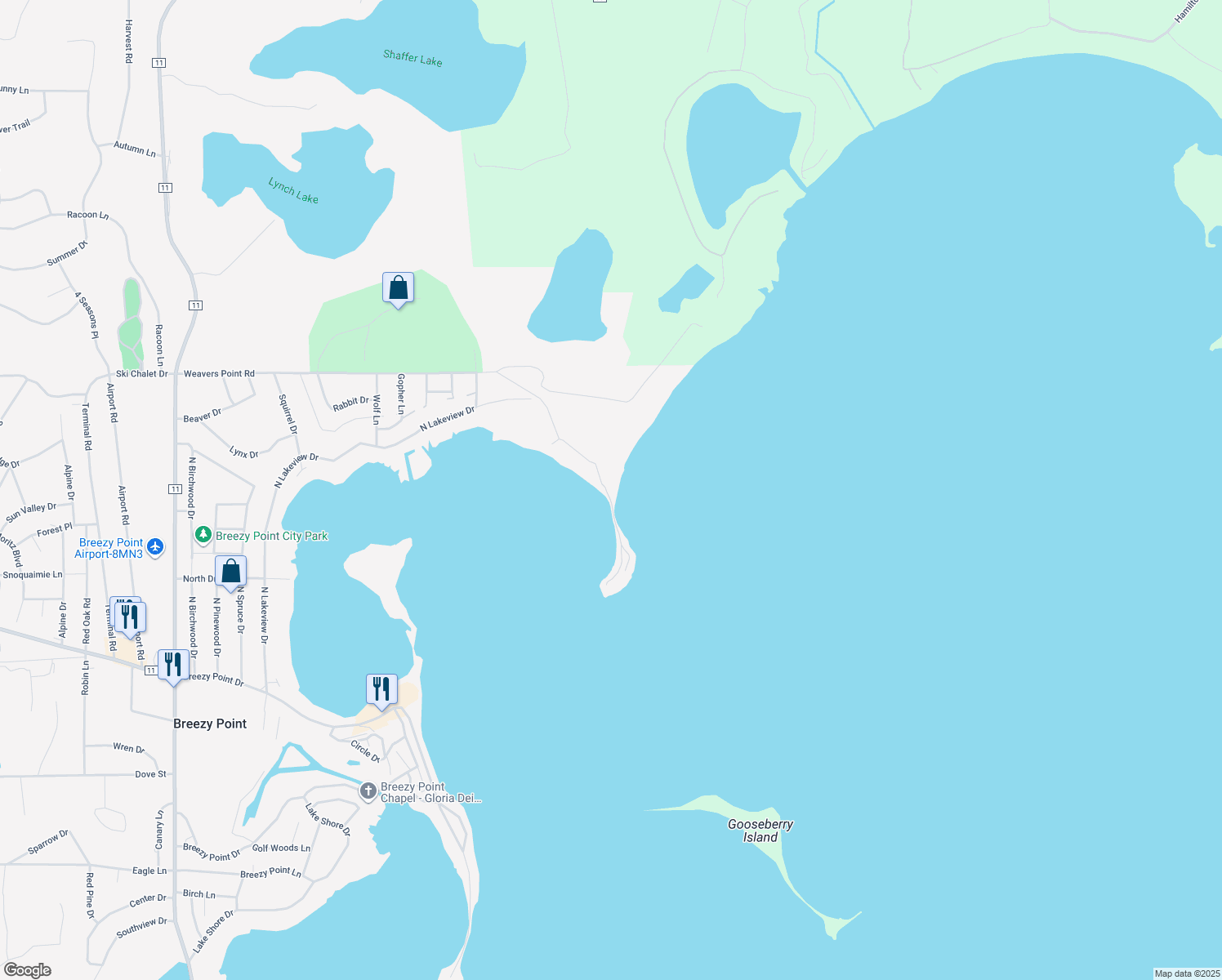 map of restaurants, bars, coffee shops, grocery stores, and more near 9914 Weavers Point Road in Pequot Lakes