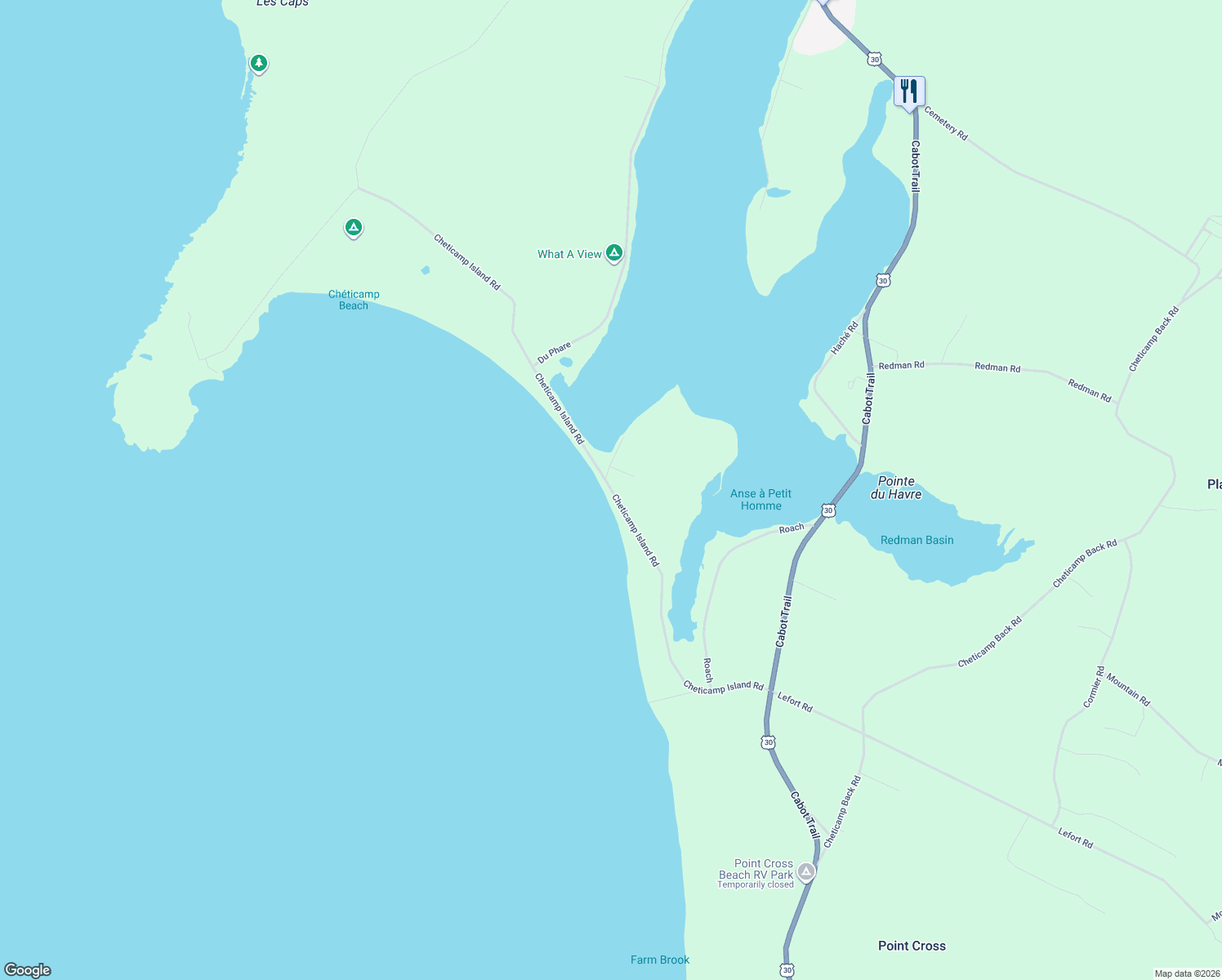 map of restaurants, bars, coffee shops, grocery stores, and more near 133 Cheticamp Island Road in Chéticamp