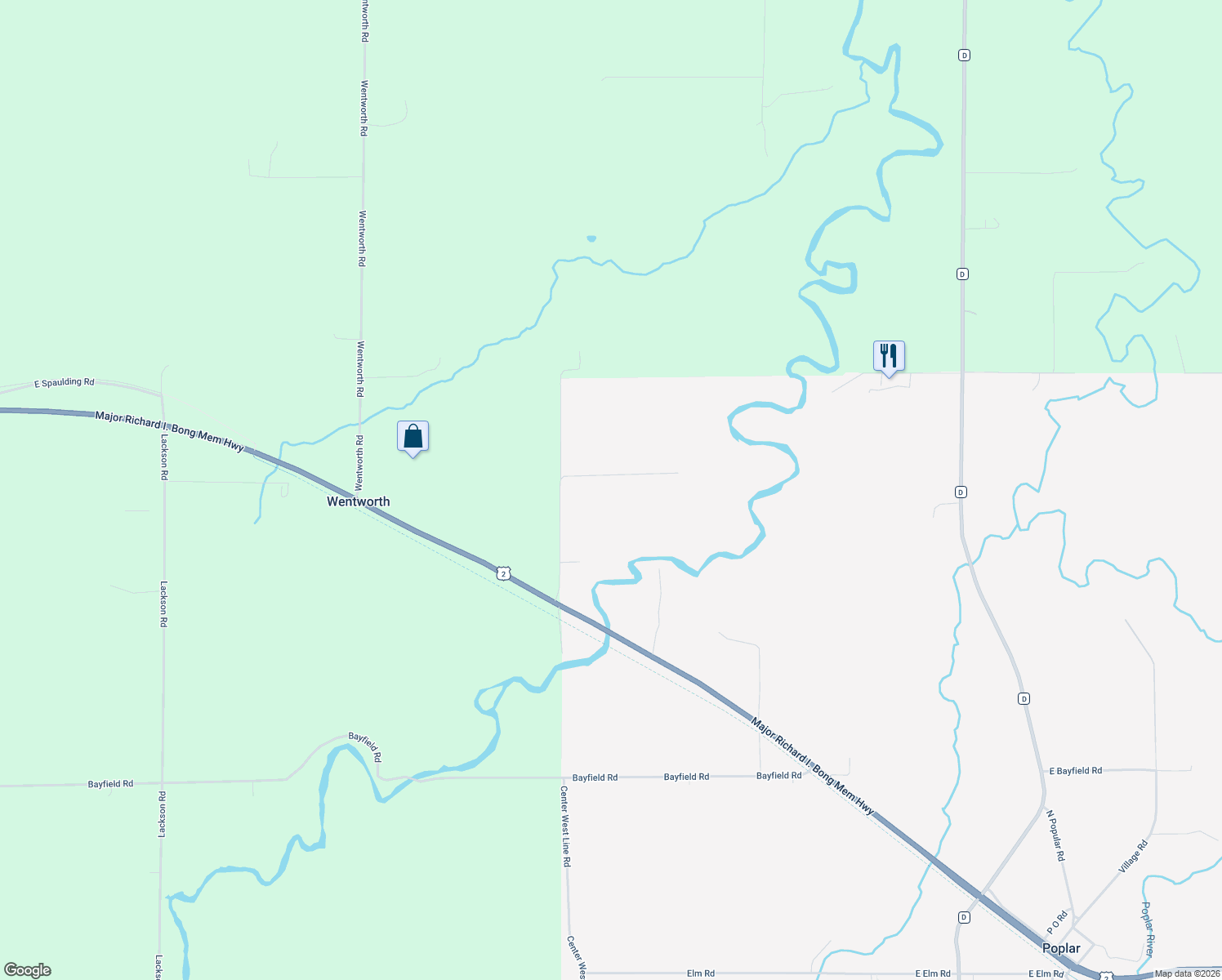 map of restaurants, bars, coffee shops, grocery stores, and more near 9214 Wood Road in Poplar