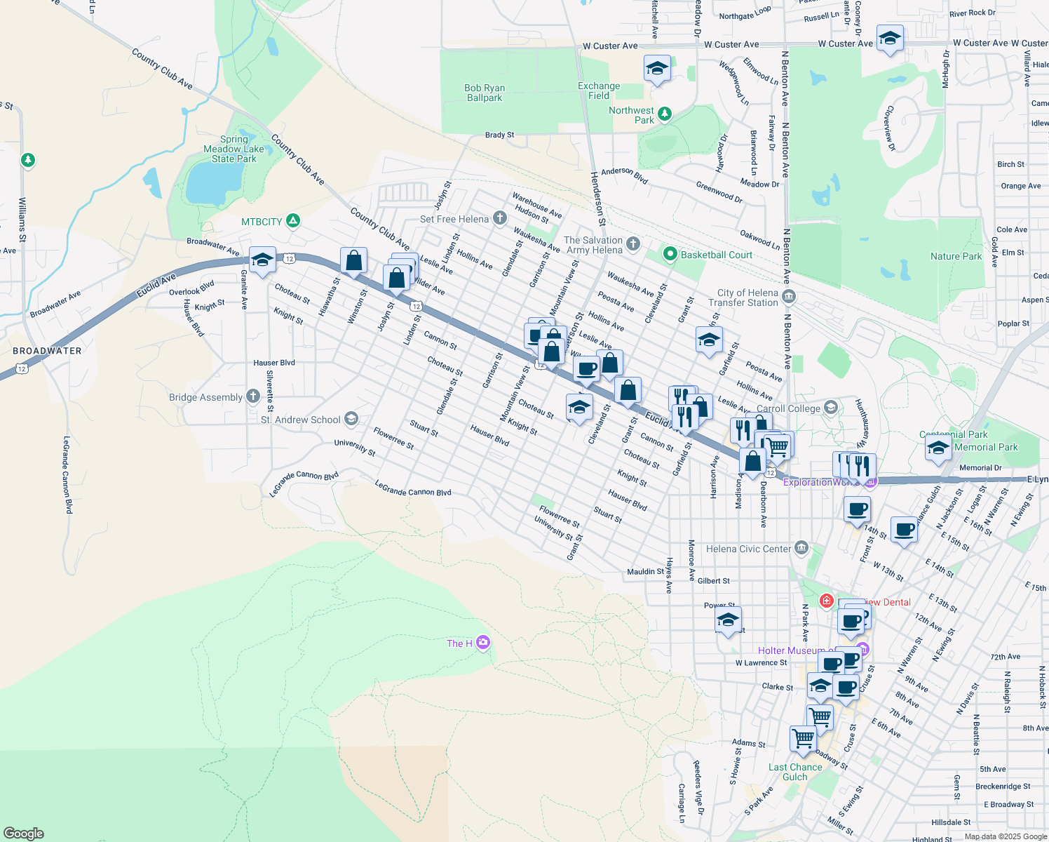 map of restaurants, bars, coffee shops, grocery stores, and more near 1410 Knight Street in Helena