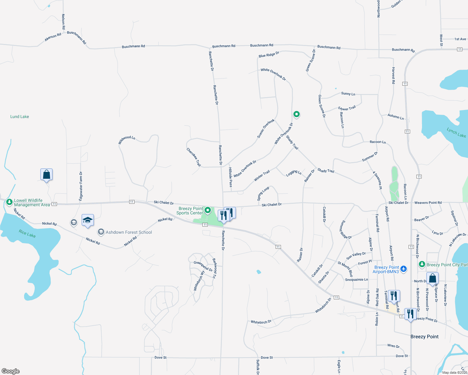 map of restaurants, bars, coffee shops, grocery stores, and more near 7566 Winter Trail in Pequot Lakes