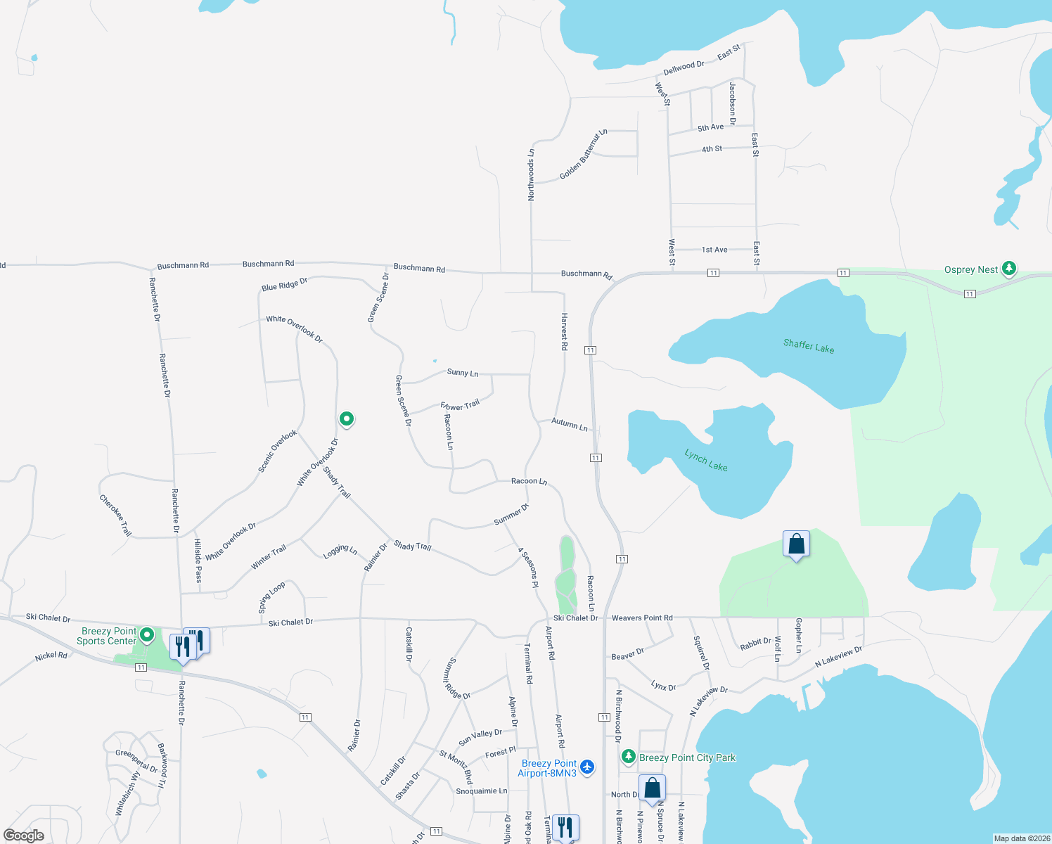 map of restaurants, bars, coffee shops, grocery stores, and more near 31559 Summer Drive in Pequot Lakes